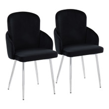 Dahlia Contemporary Dining Chair in Chrome Metal and Black Velvet with Gold Accent- Set of 2 — pair view