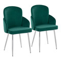 Dahlia Contemporary Dining Chair in Chrome Metal and Green Velvet with Gold Accent- Set of 2 — pair view