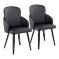 Dahlia Contemporary Dining Chair in Black Wood and Black Faux Leather with Chrome Accent- Set of 2 — pair view