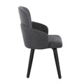 Dahlia dining chair in Black Wood, Grey Fabric, Chrome, side view, featuring wood frame
