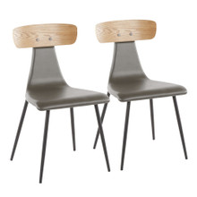 Elio Contemporary Chair in Black Metal, Grey Faux Leather and Natural Wood- Set of 2 — pair view