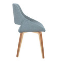 Fabrizzi dining chair in Zebra Wood, Blue Fabric, side view, featuring upholstered seat and wood frame