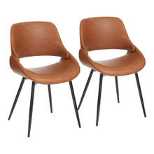 Fabrico Mid-Century Modern Accent/Dining Chair in Black Metal and Camel Faux Leather- Set of 2 — pair view