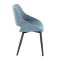 Fabrizzi dining chair in Dark Walnut Wood, Blue Fabric, side view, featuring wood frame