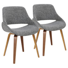Fabrico Mid-Century Modern Dining/Accent Chair in Walnut and Grey Noise Fabric- Set of 2 — pair view