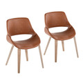 Fabrico Mid-Century Modern Dining/Accent Chair in Whitewashed Wood and Camel Faux Leather- Set of 2 — pair view