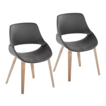 Fabrico Mid-Century Modern Dining/Accent Chair in Whitewashed Wood and Grey Faux Leather- Set of 2 — pair view