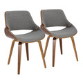 Fabrizzi Mid-Century Modern Dining/Accent Chair in Walnut Wood and Grey Fabric- Set of 2 — pair view