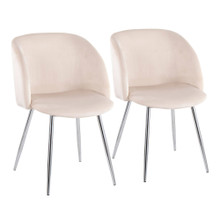Fran Contemporary Chair in Chrome and Cream Velvet- Set of 2 — pair view