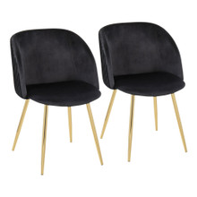 Fran Pleated Contemporary Chair in Gold Metal and Pleated Black Velvet- Set of 2 — pair view
