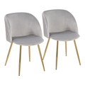 Fran Pleated Contemporary Chair in Gold Metal and Pleated Silver Velvet- Set of 2 — pair view