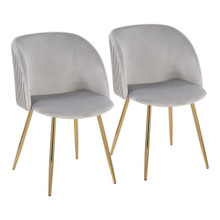 Fran Pleated Contemporary Chair in Gold Metal and Pleated Silver Velvet- Set of 2 — pair view