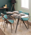 Fabrizzi accent chair in Light Grey Wood, Aqua Fabric, lifestyle room setting, featuring wood frame