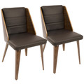 Galanti Mid-Century Modern Dining/Accent Chair in Walnut Wood and Brown Faux Leather- Set of 2 — pair view