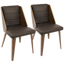 Galanti Mid-Century Modern Dining/Accent Chair in Walnut Wood and Brown Faux Leather- Set of 2 — pair view