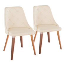 Giovanni Contemporary Accent/Dining Chair in Walnut Wood and Cream Faux Leather- Set of 2 — pair view