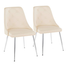 Giovanni Contemporary Accent/Dining Chair in Chrome Metal and Cream Faux Leather- Set of 2 — pair view