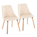 Giovanni Contemporary Accent/Dining Chair in Natural Wood and Cream Faux Leather- Set of 2 — pair view