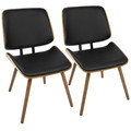 Lombardi Mid-Century Modern Dining/Accent Chair in Walnut with Black Faux Leather- Set of 2 — pair view
