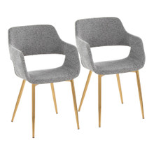 Margarite Contemporary Dining/Accent Chair in Gold Metal and Grey Fabric- Set of 2 — pair view