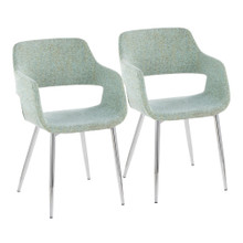 Margarite Contemporary Dining/Accent Chair in Chrome Metal and Light Green Fabric- Set of 2 — pair view