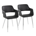 Margarite Contemporary Dining/Accent Chair in Chrome Metal and Black Faux Leather- Set of 2 — pair view