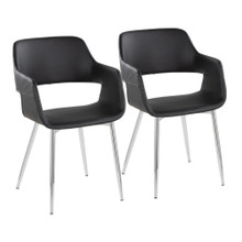 Margarite Contemporary Dining/Accent Chair in Chrome Metal and Black Faux Leather- Set of 2 — pair view