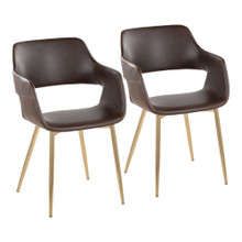 Margarite Contemporary Dining/Accent Chair in Gold Metal and Espresso Faux Leather- Set of 2 — pair view