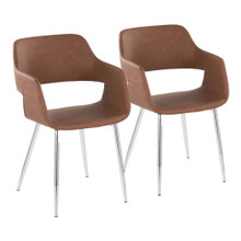 Margarite Contemporary Dining/Accent Chair in Chrome Metal and Brown Faux Leather- Set of 2 — pair view