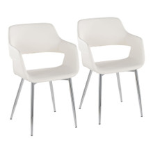 Margarite Contemporary Dining/Accent Chair in Chrome Metal and White Faux Leather- Set of 2 — pair view