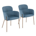 Milan Contemporary Chair in Antique Brass Metal and Blue Noise Fabric- Set of 2 — pair view