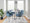 Milan Contemporary Chair in Antique Brass Metal and Blue Noise Fabric- Set of 2 — lifestyle photo 5