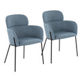 Milan Contemporary Chair in Black Metal and Blue Noise Fabric- Set of 2 — pair view