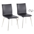 Mason Contemporary Upholstered Chair in Brushed Stainless Steel and Black Faux Leather- Set of 2 — pair view