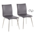 Mason Contemporary Upholstered Chair in Brushed Stainless Steel and Grey Faux Leather- Set of 2 — pair view