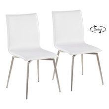 Mason Contemporary Upholstered Chair in Brushed Stainless Steel and White Faux Leather- Set of 2 — pair view