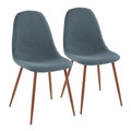 Pebble Mid-Century Modern Dining/Accent Chair in Walnut and Blue Fabric- Set of 2 — pair view
