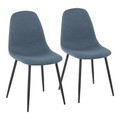 Pebble Contemporary Chair in Black Steel and Blue Fabric- Set of 2 — pair view