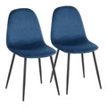 Pebble Contemporary Chair in Black Steel and Blue Velvet- Set of 2 — pair view