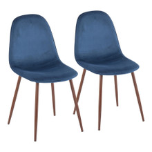 Pebble Contemporary Chair in Walnut Metal and Blue Velvet- Set of 2 — pair view