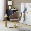 Buena accent chair in Chrome Gold Metal, Brown Velvet, featuring swivel