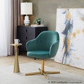 Buena accent chair in Chrome Gold Metal, Green Velvet, featuring swivel