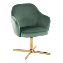 Buena Contemporary Swivel Accent Chair in Chrome Gold Metal and Green Velvet — product view