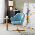 Buena accent chair in Chrome Gold Metal, Light Blue Velvet, featuring swivel