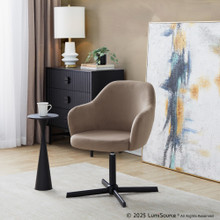 Buena accent chair in Black Metal, Brown Velvet, featuring swivel