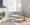 Casper Industrial Arm Chair in Black Steel and Grey Noise Fabric — lifestyle photo 2