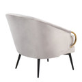 Claire accent chairs & seating in Black Steel, Silver Velvet, Gold Steel Accents, back and side view, featuring velvet design and metal design