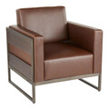 Drift Industrial Lounge Chair in Antique Metal with Brown Faux Leather and Espresso Wood — product view