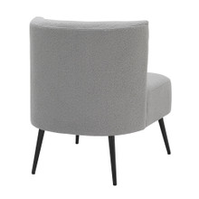 Luna accent chairs & seating in Black Metal, Light Grey Sherpa Fabric, back and side view, featuring upholstered seat