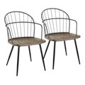 Riley Farmhouse Arm Chair in Black Metal and Dark Walnut Wood- Set of 2 — pair view